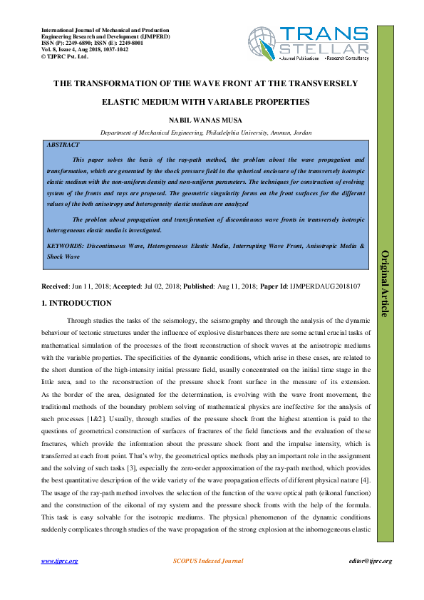 (PDF) THE TRANSFORMATION OF THE WAVE FRONT AT THE TRANSVERSELY ELASTIC ...
