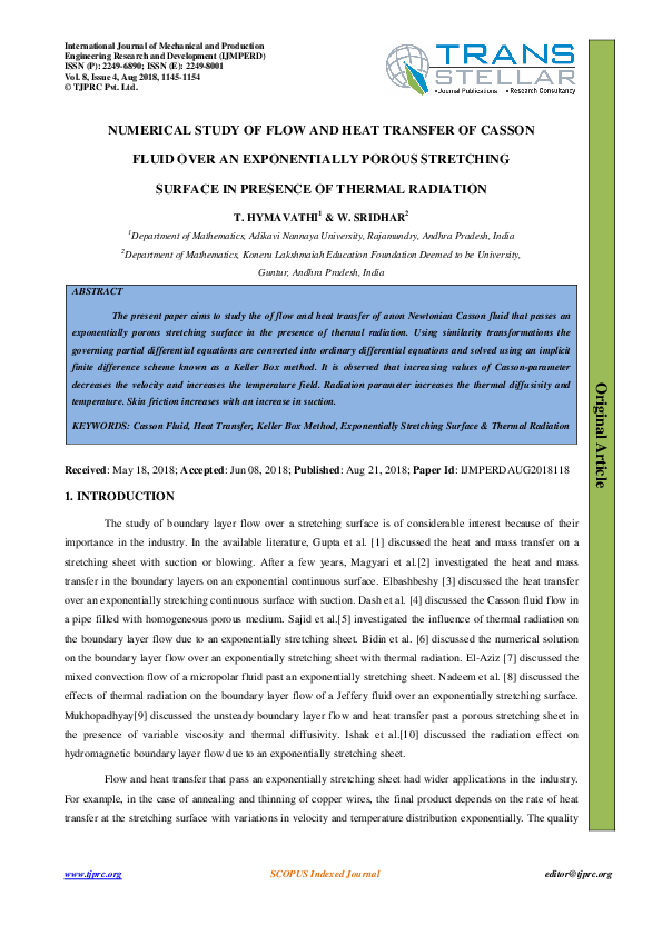 (PDF) NUMERICAL STUDY OF FLOW AND HEAT TRANSFER OF CASSON FLUID OVER AN ...