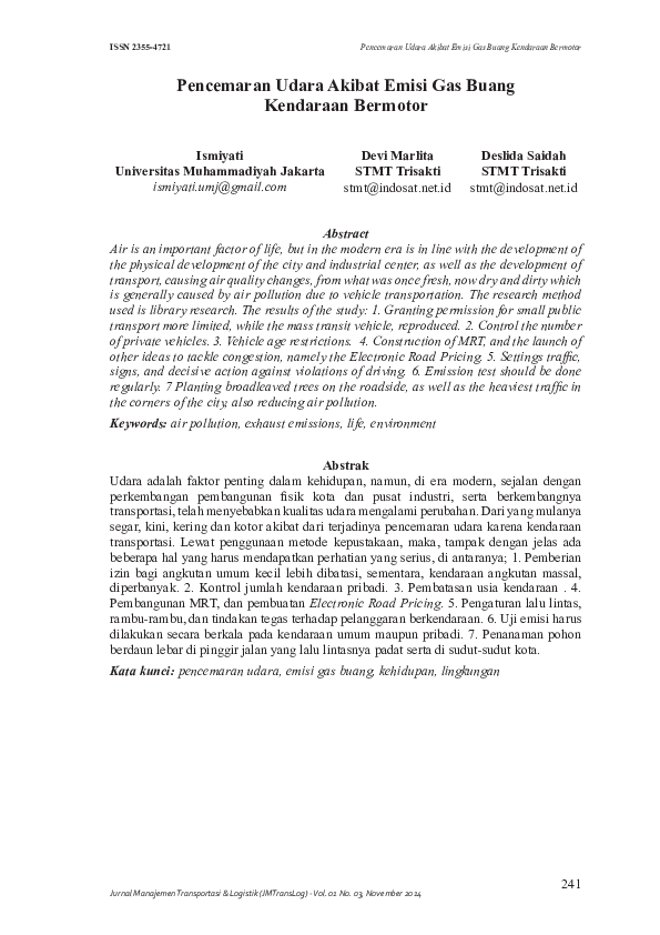 Pdf 112707 Id Pencemaran Udara Akibat Emisi Gas Buang Pdf Wahyu Fitriyadi Academia Edu