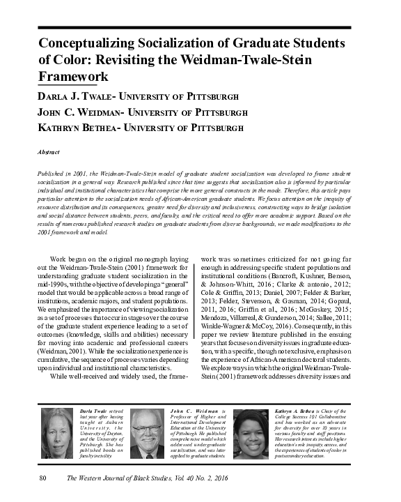 (PDF) Conceptualizing Socialization of Graduate Students of Color