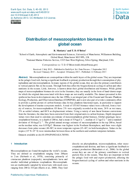 (PDF) Distribution of mesozooplankton biomass in the global ocean