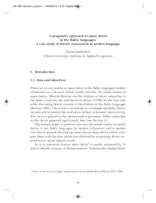 (PDF) A pragmatic approach to space deixis in the Baltic languages: a ...