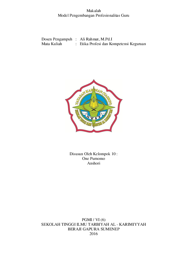 Contoh Makalah Pelatihan Keprofesionalitasan Pdf Ruang