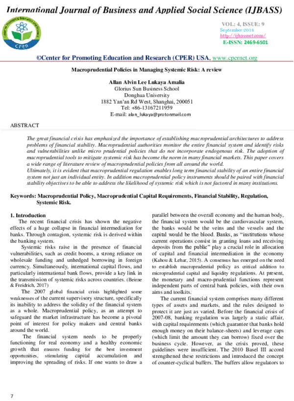 Macroprudential Policies in Managing Systemic Risk: A review