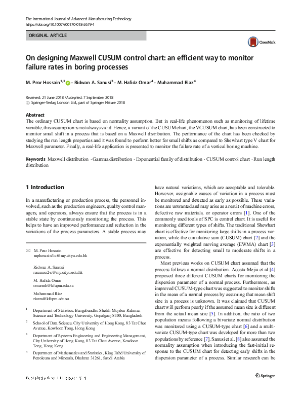 Pdf On Designing Maxwell Cusum Control Chart An Efficient Way To Pdf