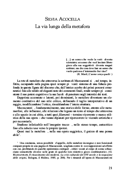 La via lunga della metafora. Lo stile critico di Giancarlo Mazzacurati