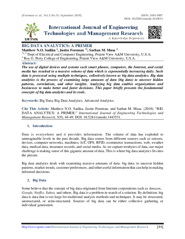(PDF) BIG DATA ANALYTICS A PRIMER INTERNATIONAL JOURNAL OF