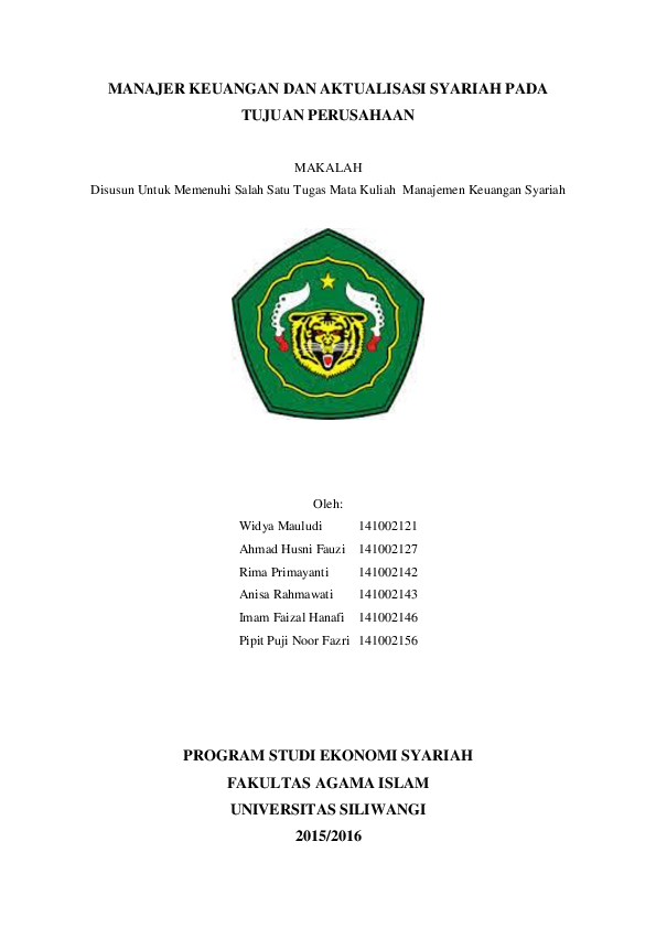 Doc Manajer Keuangan Dan Aktualisasi Syariah Pada Tujuan Perusahaan Pipit P Fazri Academia Edu