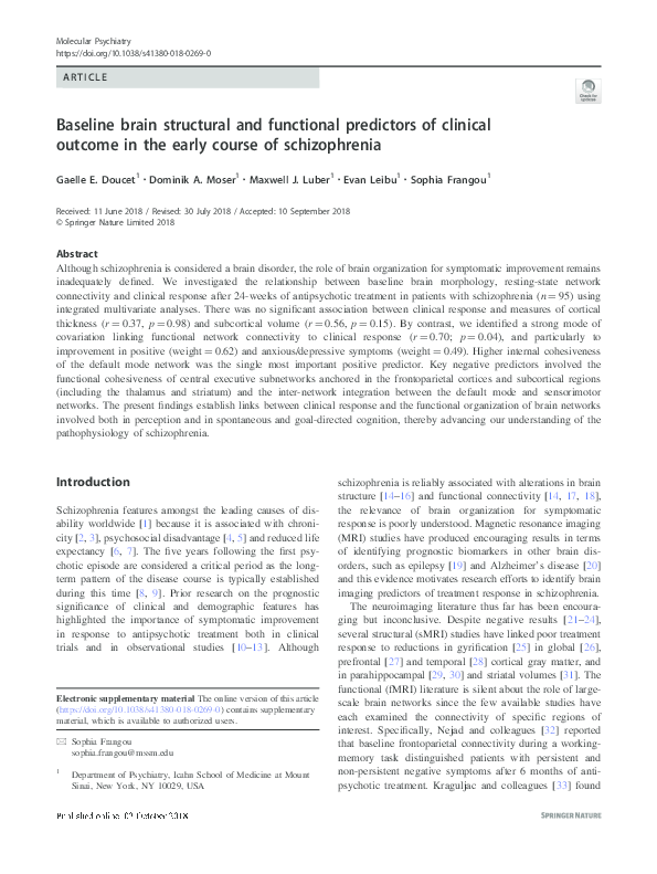 (PDF) Baseline brain structural and functional predictors of clinical ...