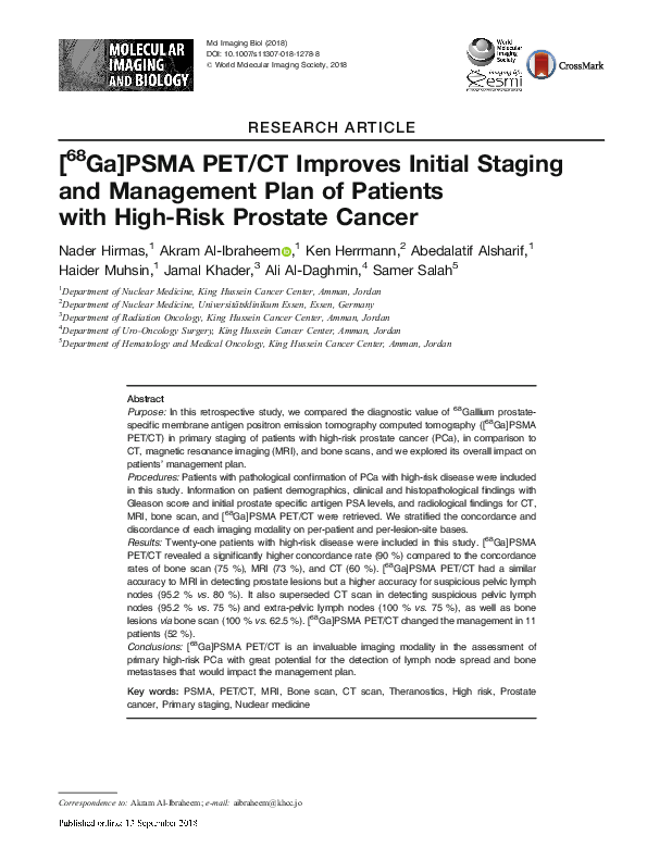 (PDF) [68Ga]PSMA PET/CT Improves Initial Staging and Management Plan of ...