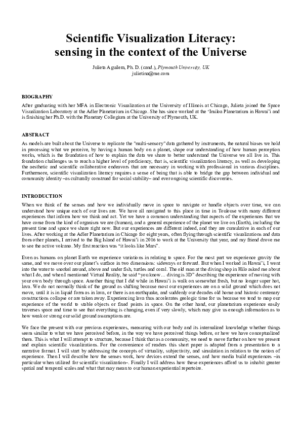 (PDF) Scientific Visualization Literacy sensing in the context of the