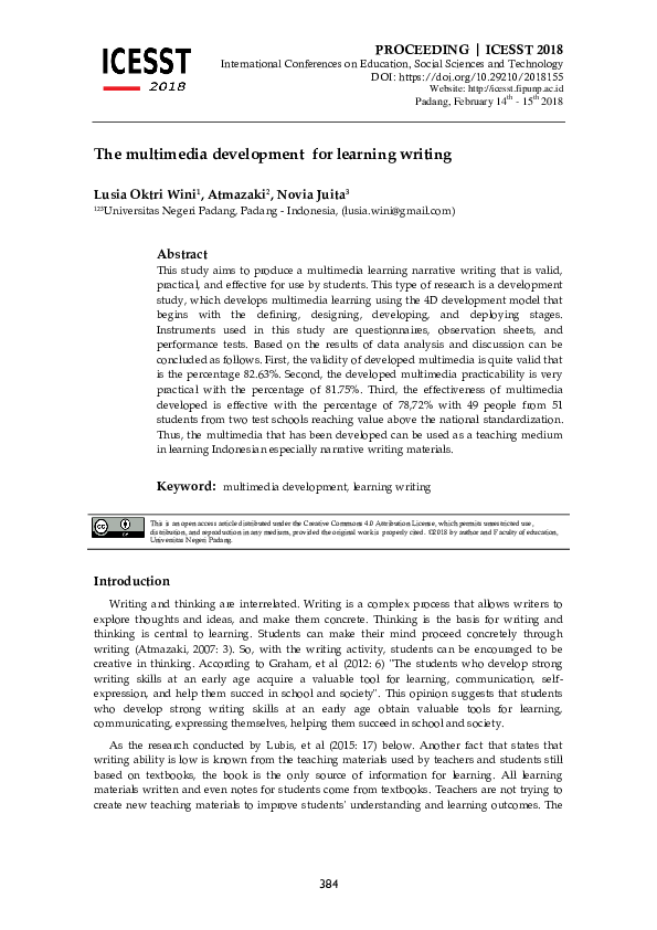 (PDF) The multimedia development for learning writing Atmazaki Atma and Lusia Wini Academia.edu