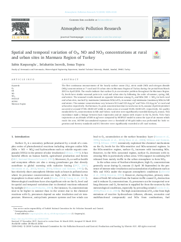 (PDF) Spatial and temporal variation of O 3 , NO and NO 2 ...