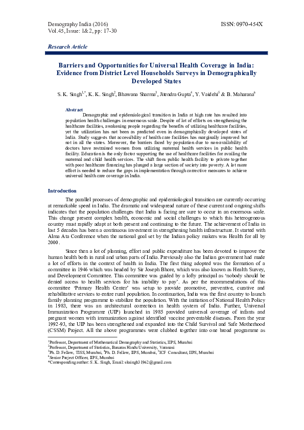 (PDF) Barriers and Opportunities for Universal Health Coverage in India ...