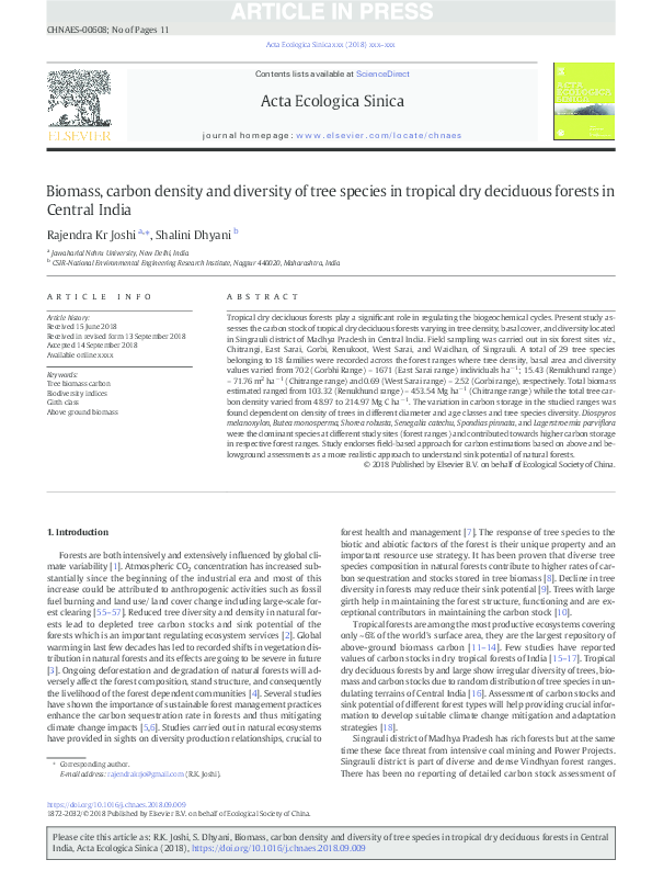 (PDF) Biomass, carbon density and diversity of tree species in tropical ...