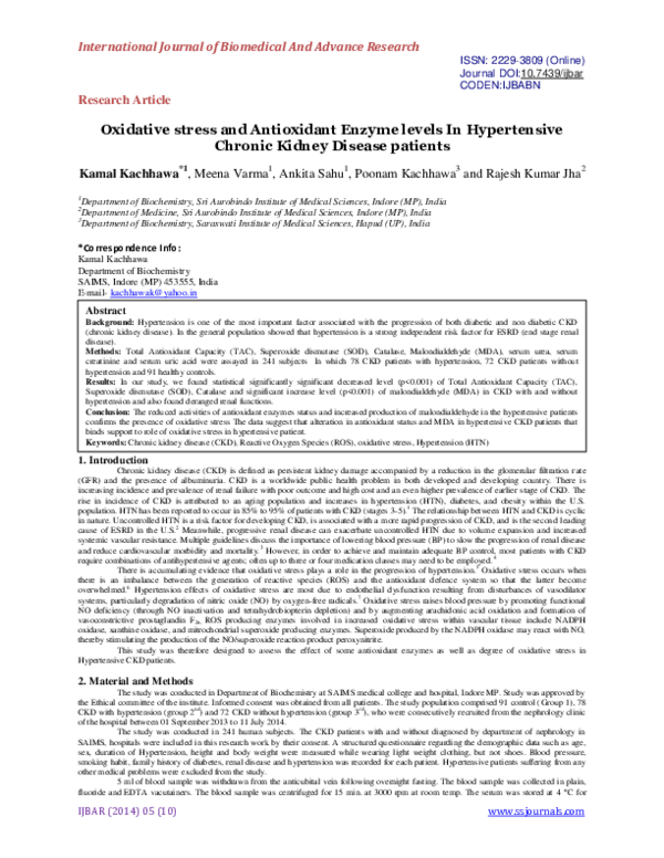 (PDF) Oxidative stress and Antioxidant Enzyme levels In Hypertensive ...