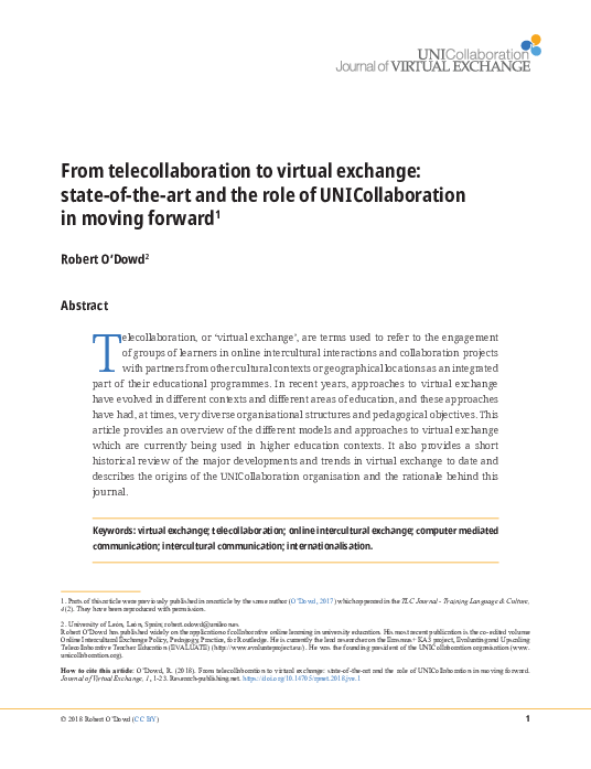 (PDF) From telecollaboration to virtual exchange: state-of-the-art and ...