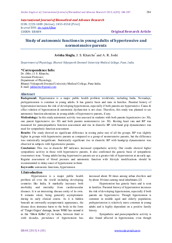 (PDF) Study of autonomic functions in young adults of hypertensive and ...