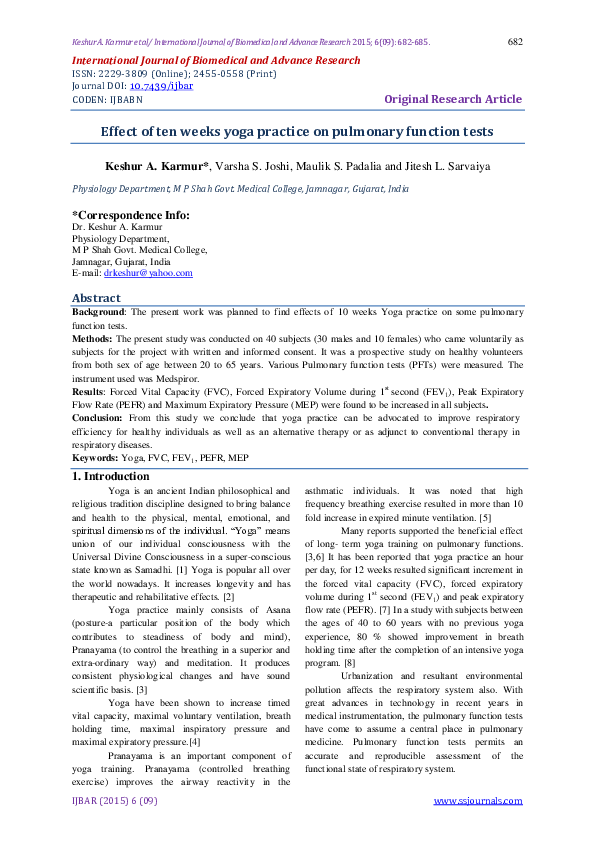 (PDF) Effect of ten weeks yoga practice on pulmonary function tests