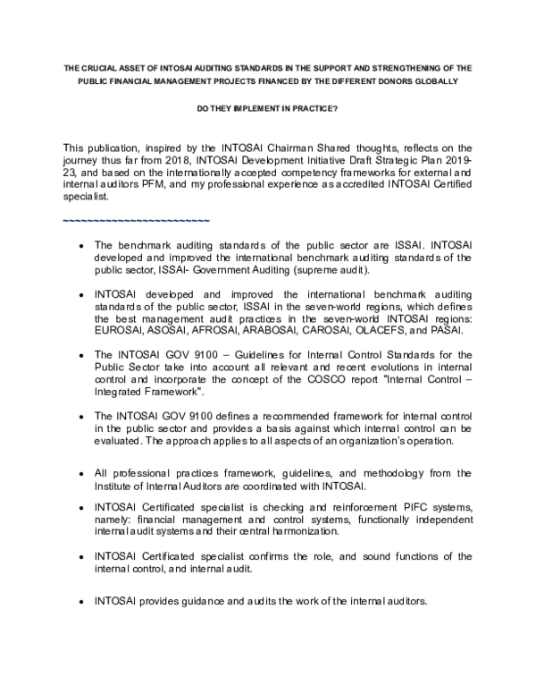 (DOC) THE CRUCIAL ASSET OF INTOSAI AUDITING STANDARDS IN THE SUPPORT ...