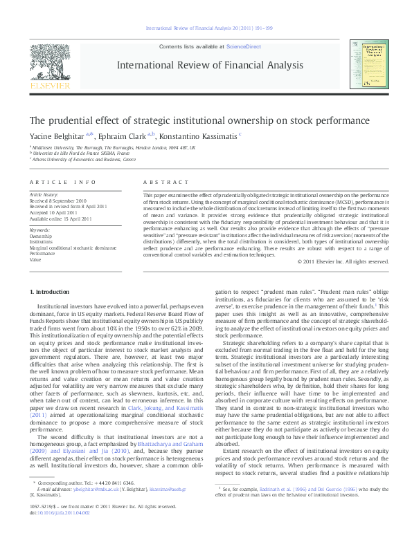 (PDF) The prudential effect of strategic institutional ownership on ...