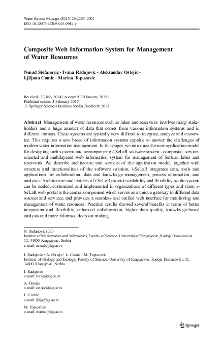 (PDF) Composite Web Information System for Management of Water Resources