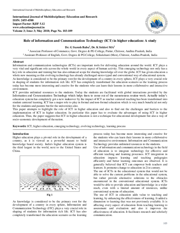 (PDF) Role of information and Communication Technology (ICT) in higher ...