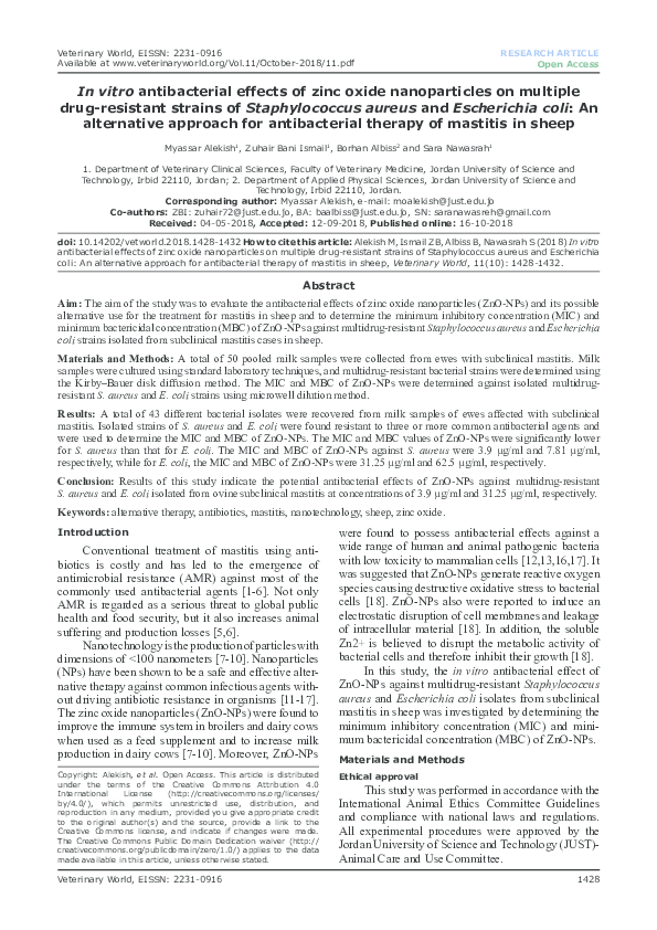 (PDF) In vitro antibacterial effects of zinc oxide nanoparticles on ...