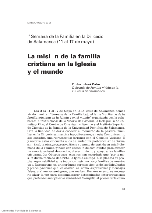 (PDF) La misión de la familia cristiana en la Iglesia y el mundo