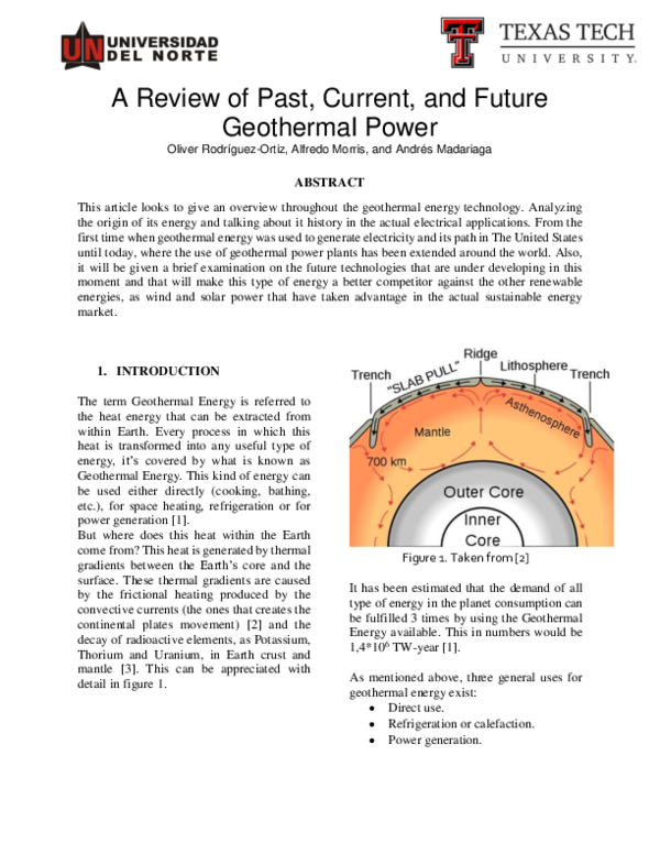 (PDF) A Review of Past, Current And Future Geothermal Power