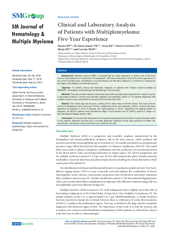 (PDF) SM Journal of Hematology & Multiple Myeloma Clinical and ...