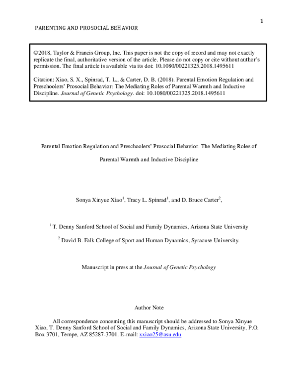 (PDF) Parental Emotion Regulation and Preschoolers’ Prosocial Behavior ...