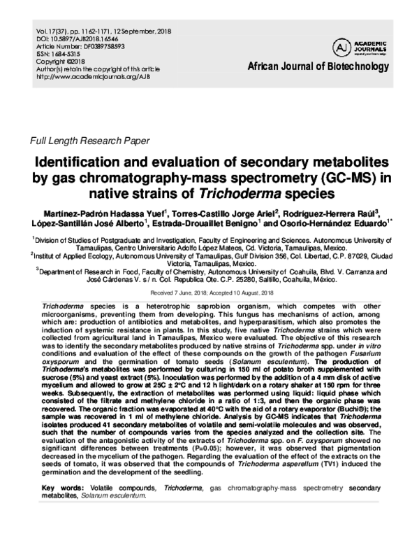 (PDF) Identification and evaluation of secondary metabolites by gas ...