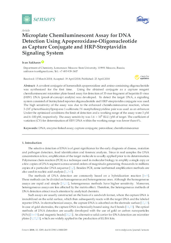 (PDF) Microplate Chemiluminescent Assay for DNA Detection Using