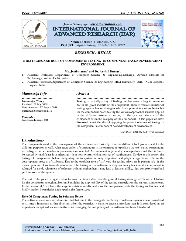 (PDF) STRATEGIES AND ROLE OF COMPONENTS TESTING IN COMPONENT BASED