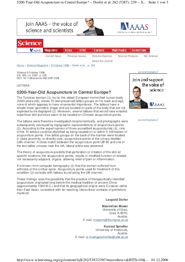 (PDF) 5200YearOld Acupuncture in Central Europe? Gottfried Dohr