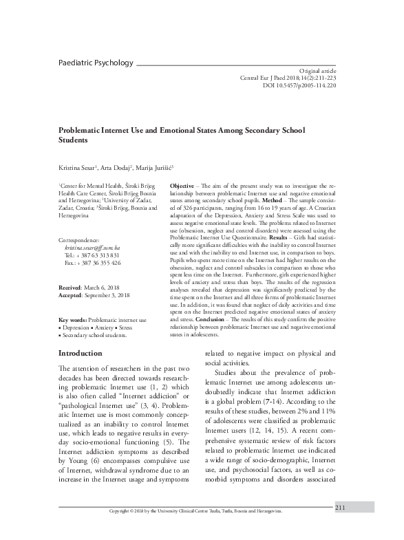 (PDF) Problematic Internet Use and Emotional States Among Secondary ...