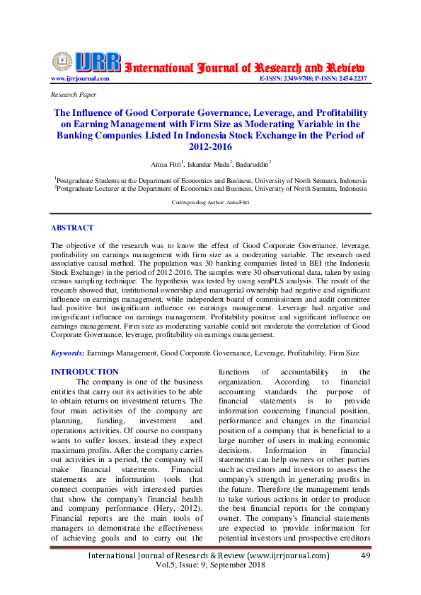 Stock options earnings management and corporate governance