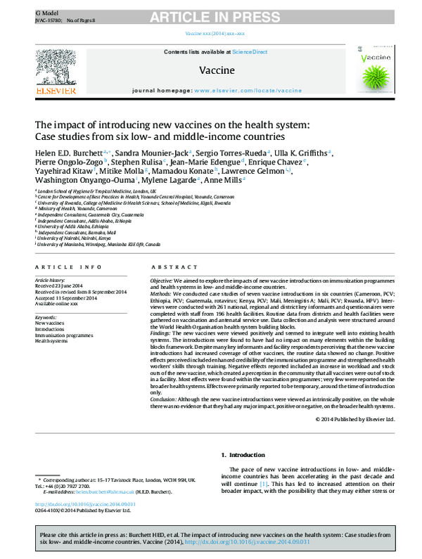 (PDF) Model The impact of introducing new vaccines on the health system ...