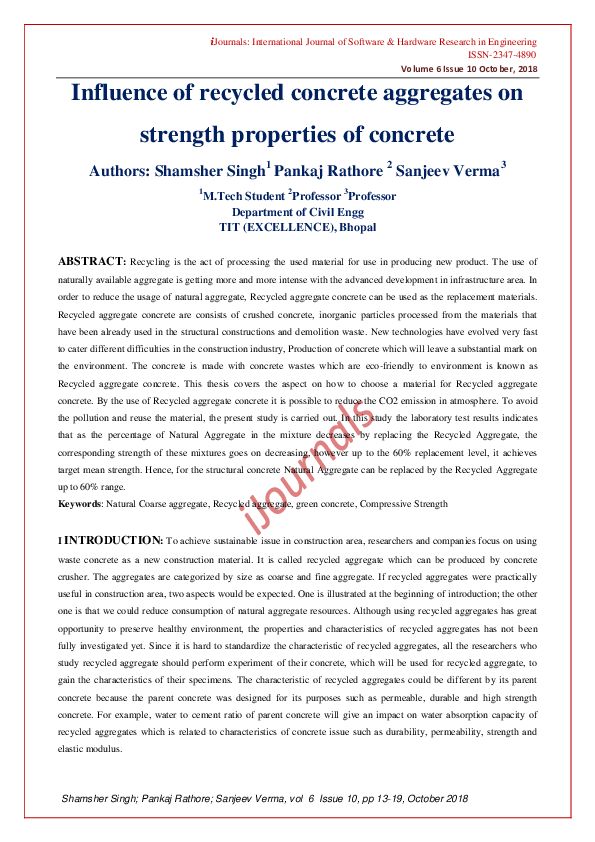 (PDF) Influence of recycled concrete aggregates on strength properties ...
