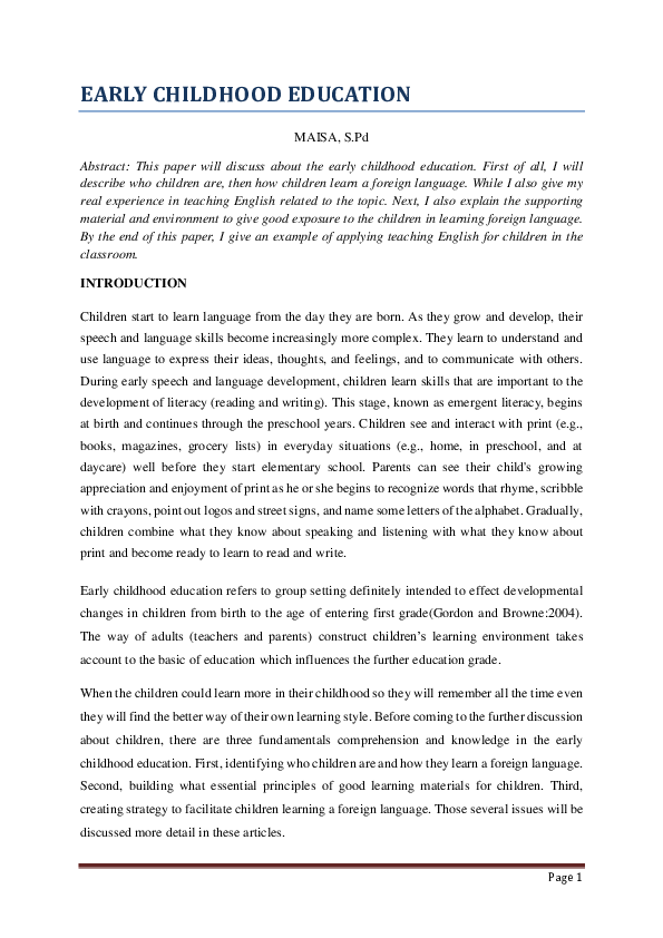 (PDF) EARLY CHILDHOOD EDUCATION Maisa Maisa Academia.edu
