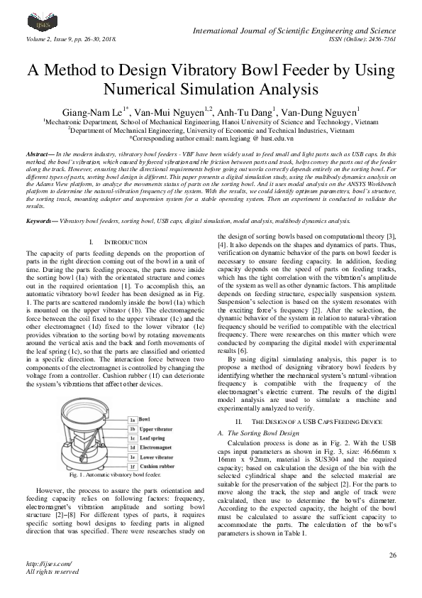 Pdf A Method To Design Vibratory Bowl Feeder By Using Numerical