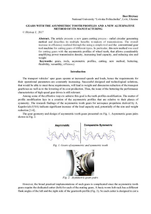 (PDF) GEARS WITH THE ASYMMETRIC TOOTH PROFILES AND A NEW ALTERNATIVE ...