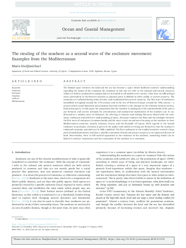 (PDF) The stealing of the seashore as a second wave of the enclosure movement Examples from the