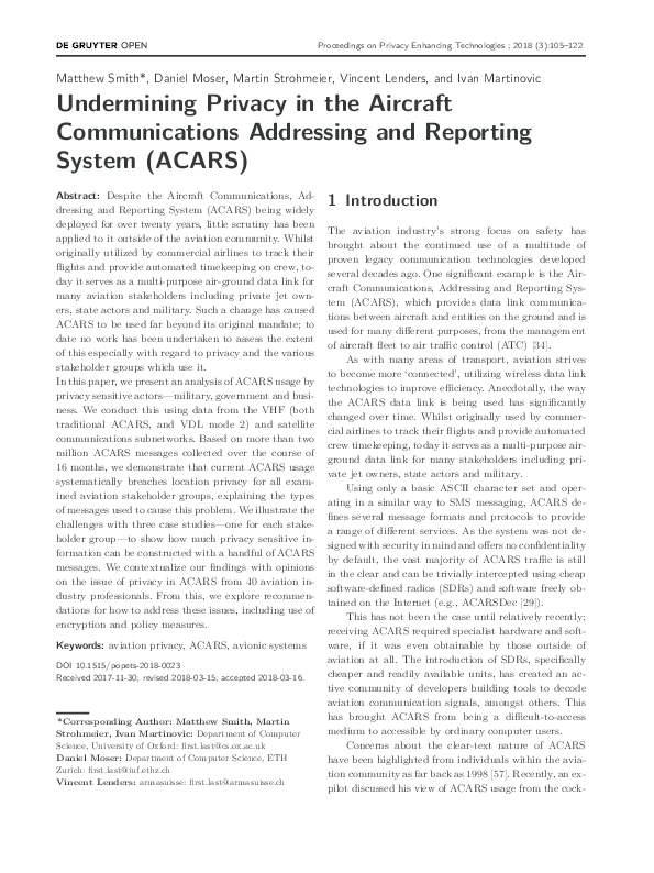 (PDF) Undermining Privacy in the Aircraft Communications Addressing and ...