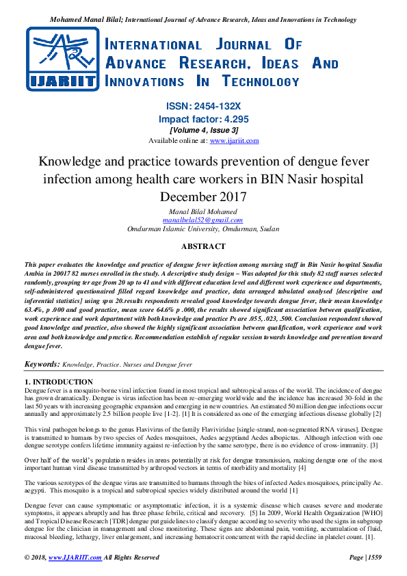 (PDF) Knowledge and practice towards prevention of dengue fever ...
