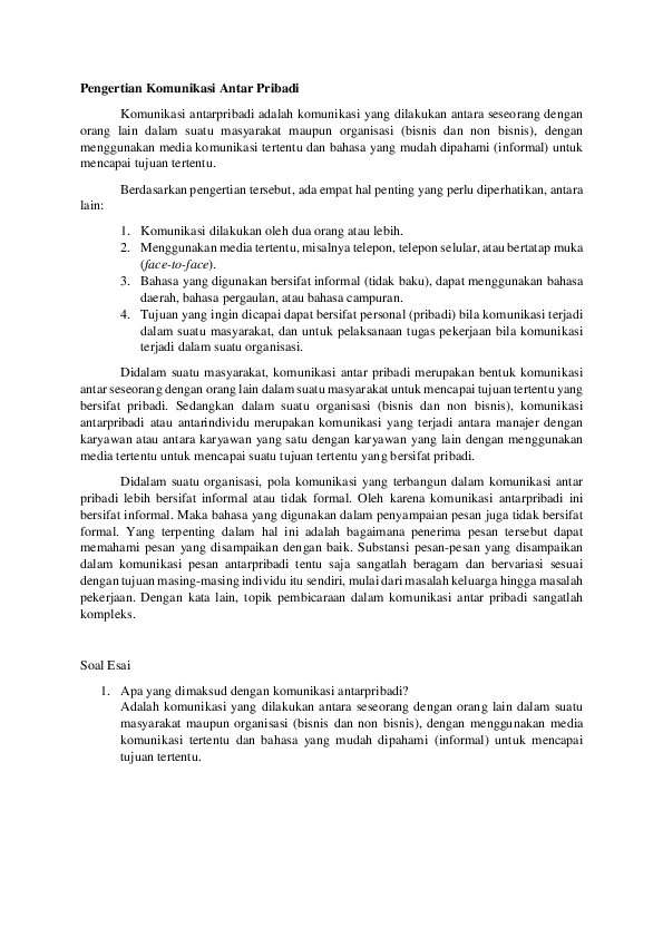 Doc Pengertian Komunikasi Antar Pribadi Oka Oke Academia Edu
