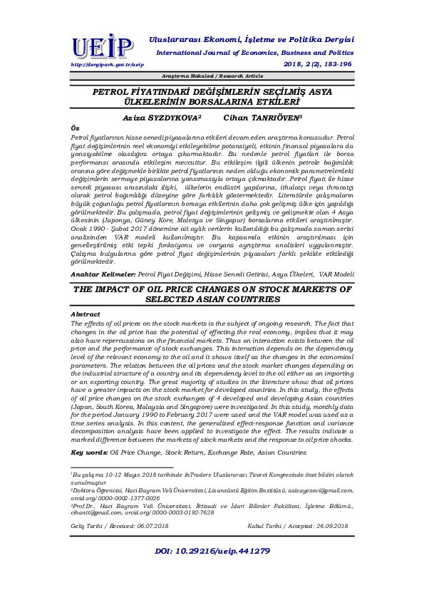 (PDF) THE IMPACT OF OIL PRICE CHANGES ON STOCK MARKETS OF SELECTED ...