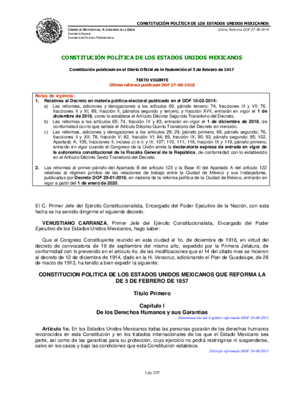 (PDF) CONSTITUCIÓN POLÍTICA DE LOS ESTADOS UNIDOS MEXICANOS ...