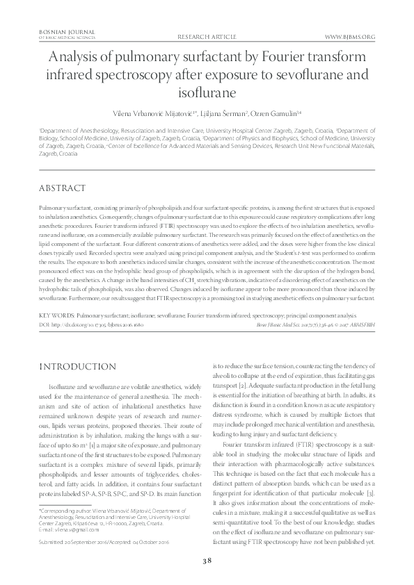 (PDF) Analysis of pulmonary surfactant by Fourier transform infrared ...